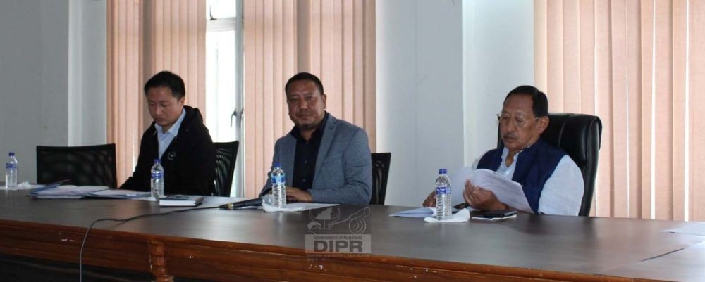 Advisor Zhaleo Rio addressing monthly DPDB held at conference hall of the DC Office, Chümoukedima on February 12. (DIPR Photo)